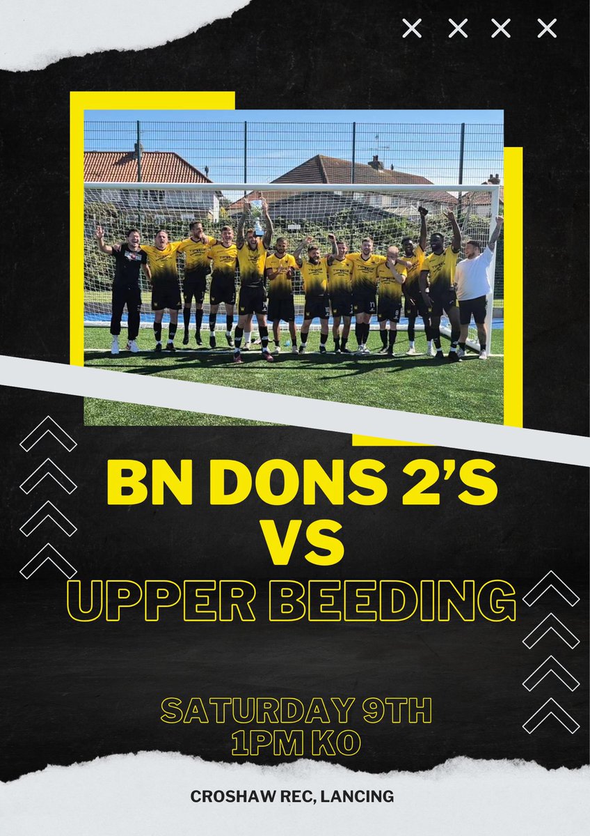 Bn Dons 2s Sat (@bndons2ssat) on Twitter photo This Saturday we are at the home ground again and we welcome high flying Upper Beeding which we know will be a tough task 🫡
We look to continue on from last weeks performance and continuing to build for the season.😮💨
All support welcome
Croshaw rec 🏟️ 
1pm ko 🕰️ 
#UTD👑 This Saturday we are at the home ground again and we welcome high flying Upper Beeding which we know will be a tough task 🫡
We look to continue on from last weeks performance and continuing to build for the season.😮💨
All support welcome
Croshaw rec 🏟️ 
1pm ko 🕰️ 
#UTD👑