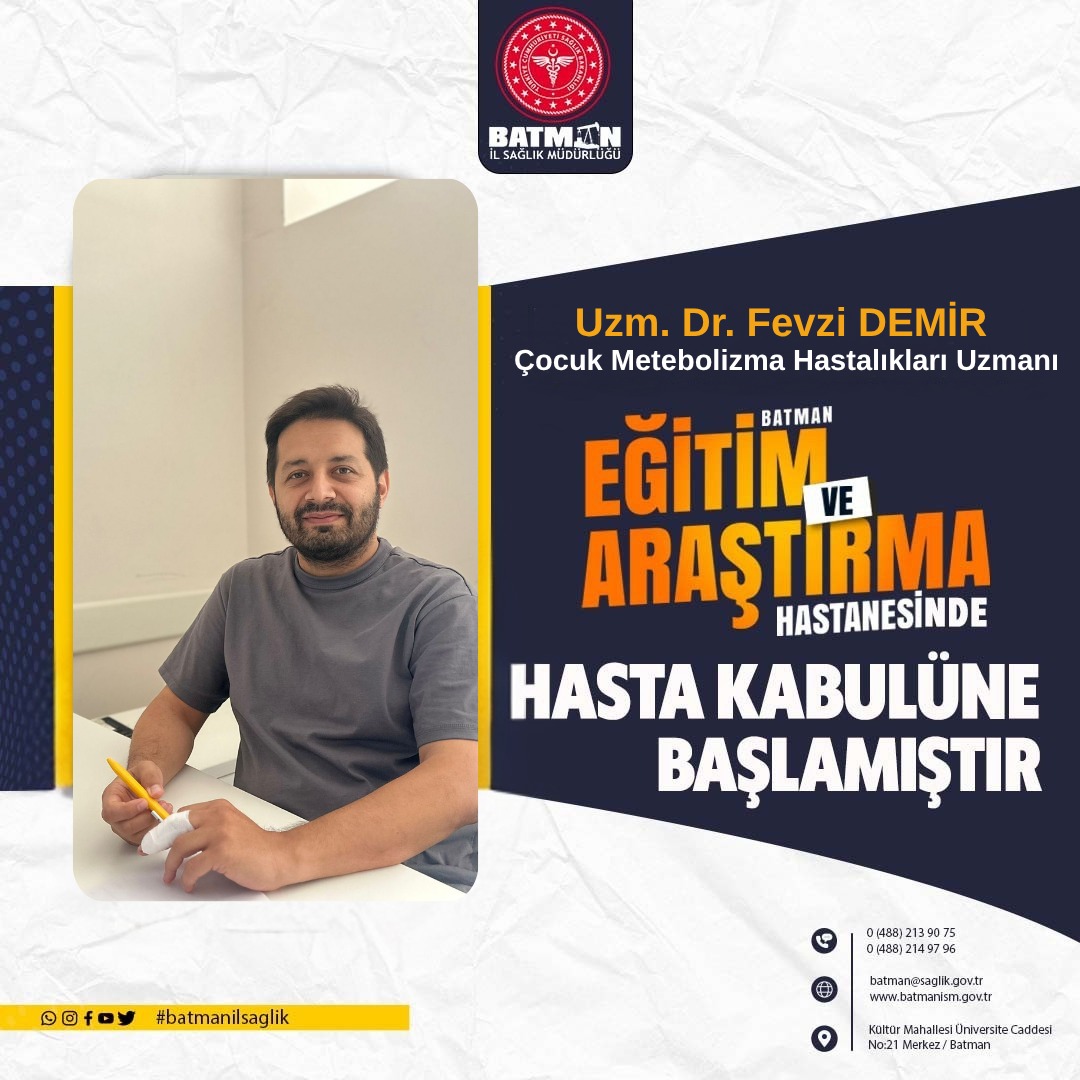 Batman İl Sağlık Müdürlüğü (@batmanilsaglik) on Twitter photo 📢 Çocuk Metabolizma Hastalıkları Uzmanı Uzm. Dr. Fevzi Demir Batman Eğitim ve Araştırma Hastanemizde hasta kabulüne başlamıştır.
Kendisine hoş geldiniz diyor, yeni görevinde başarılar diliyoruz.
#BatmanSağlık
<a href="/batmanvaliligi/">Batman Valiliği</a> 📢 Çocuk Metabolizma Hastalıkları Uzmanı Uzm. Dr. Fevzi Demir Batman Eğitim ve Araştırma Hastanemizde hasta kabulüne başlamıştır.
Kendisine hoş geldiniz diyor, yeni görevinde başarılar diliyoruz.
#BatmanSağlık
<a href="/batmanvaliligi/">Batman Valiliği</a>