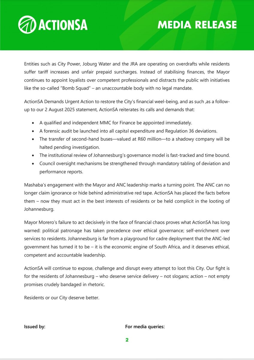 ActionSA JHB Caucus (@actionsa_jhb) on Twitter photo <a href="/Action4SA/">ActionSA</a> President <a href="/HermanMashaba/">Herman Mashaba</a> met directly with <a href="/DadaMorero/">Executive Mayor of the City Of Joburg</a> and senior ANC leadership when it came to light that Cllr Margaret Arnolds was earmarked for the position of MMC for Finance, despite lacking any financial qualifications. Mashaba raised urgent concerns about the <a href="/Action4SA/">ActionSA</a> President <a href="/HermanMashaba/">Herman Mashaba</a> met directly with <a href="/DadaMorero/">Executive Mayor of the City Of Joburg</a> and senior ANC leadership when it came to light that Cllr Margaret Arnolds was earmarked for the position of MMC for Finance, despite lacking any financial qualifications. Mashaba raised urgent concerns about the