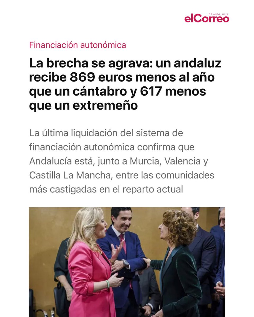 869 euros menos para cada andaluz. 
Así es el sistema de financiación de Montero.

elcorreoweb.es/andalucia/2025…