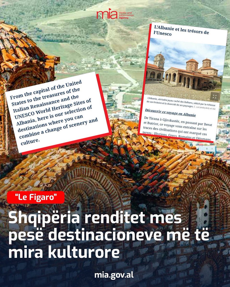 Duke ftuar lexuesit të vizitojnë thesaret e UNESCO-s në Shqipëri 🇦🇱, e përditshmja franceze Le Figaro📰 shkruan se vendi është një perlë e vërtetë e fshehur e Ballkanit, joshëse me pasurinë e historisë dhe diversitetin e peizazheve të saj.🏖️🌊🏞️