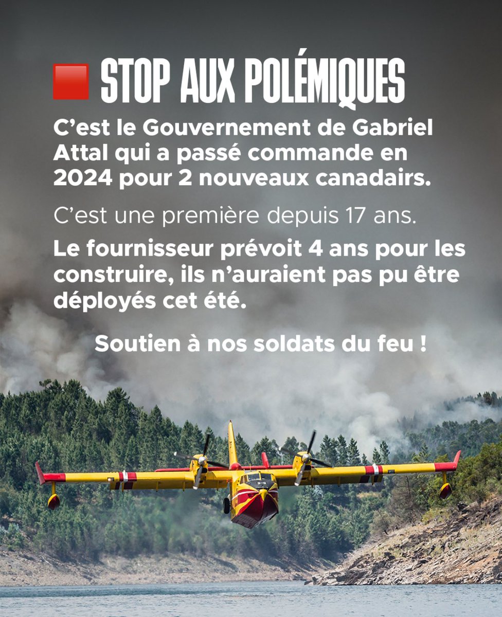 Lycrem 3.0 ☨ 🇫🇷🇪🇺 ☨ (@lycrem3) on Twitter photo ➡️ Depuis 48h, une campagne de désinformation est menée par les populistes contre <a href="/GabrielAttal/">Gabriel Attal</a> au sujet des Canadairs.🤦🏽♂️
1️⃣ Non, <a href="/GabrielAttal/">Gabriel Attal</a> n’a jamais annulé de livraisons de Canadairs par décret.❌
2️⃣ Au contraire, le gouvernement a bien passé commande pour en acquérir.✅ ➡️ Depuis 48h, une campagne de désinformation est menée par les populistes contre <a href="/GabrielAttal/">Gabriel Attal</a> au sujet des Canadairs.🤦🏽♂️
1️⃣ Non, <a href="/GabrielAttal/">Gabriel Attal</a> n’a jamais annulé de livraisons de Canadairs par décret.❌
2️⃣ Au contraire, le gouvernement a bien passé commande pour en acquérir.✅