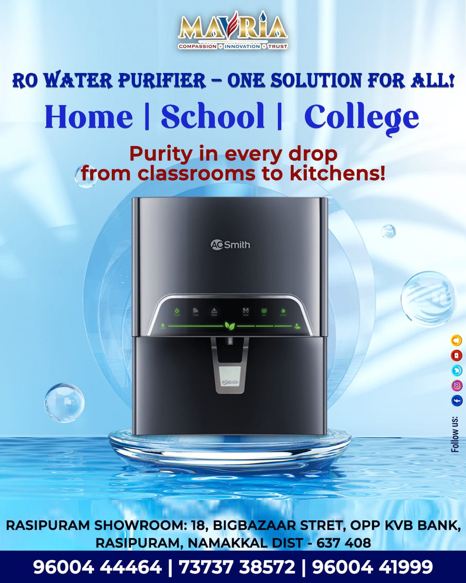 MakeshSank43060's tweet image. AQUA CARE - MAVRIA📷
:
📷Contact Us:
📷For More Infor Our Show Room:
📷Rasipuram - 9095041999 | 9600441999
:
📷Namakal - 9600441999 | 9790052020
:
📷Salem - 7373737572 | 9600443999
:
:
#Aquacare
#WaterPurification
#SedimentFilter
#PreCarbonFilter
#PostCarbonFilter
#AlkalineWater