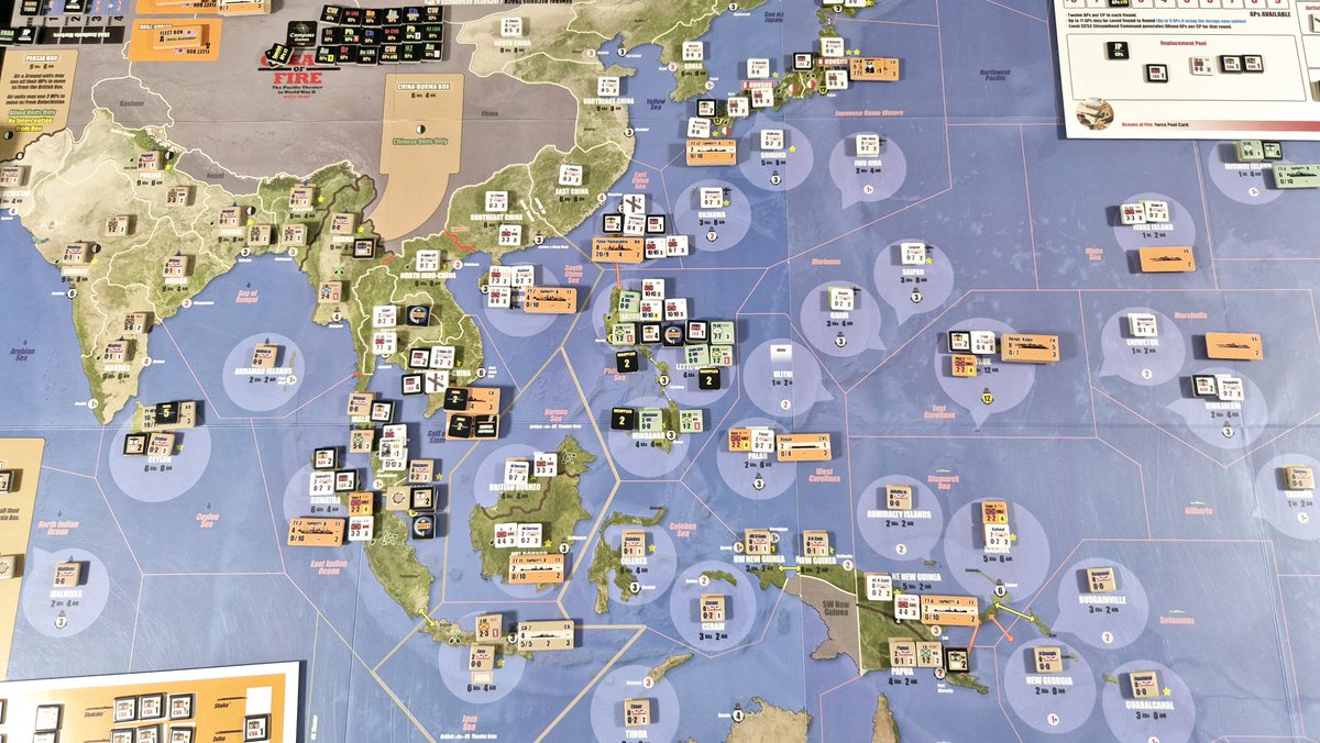 Gairebé final 2a ronda, 1r torn. Filipines amb problemes de subministrament i Borneo totalment conquerida, així com Sumatra. Els americans comencen al US box el refit dels BBs que van quedar malmesos pel raid de Pearl Harbour. El refit els permetrà tenir més foc AA (de 4 a 12).