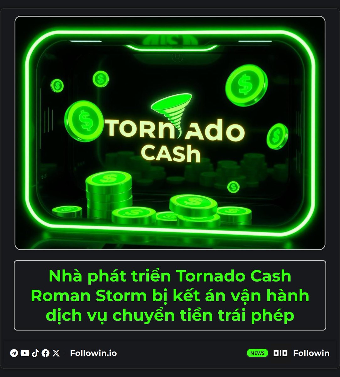 Bồi thẩm đoàn Manhattan kết luận Roman Storm, nhà phát triển Tornado Cash, phạm tội âm mưu vận hành dịch vụ chuyển tiền trái phép. Tuy nhiên, bồi thẩm đoàn chưa đồng thuận về hai tội danh còn lại: âm mưu rửa tiền và né tránh lệnh trừng phạt. Roman Storm