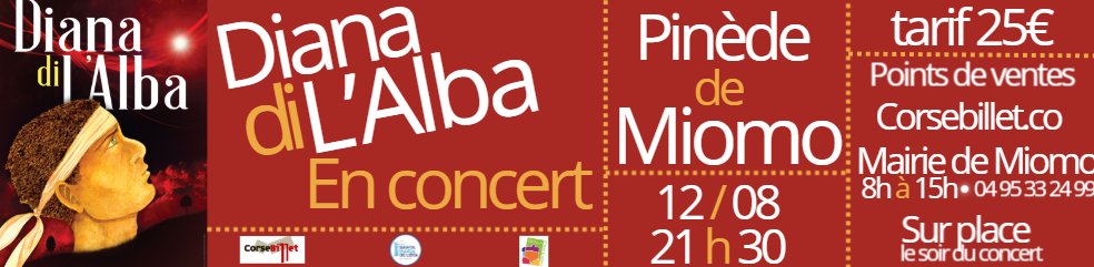 🎶 [CONCERT]
📍 Miomu, 12 août à 21h30
Diana di l'Alba en live sous la pinède 🌙🔥
Musique corse, étoiles &amp; ambiance magique !
♿ Site accessible PMR
🎟️ Billets : corsebillet.co + mairie + sur place