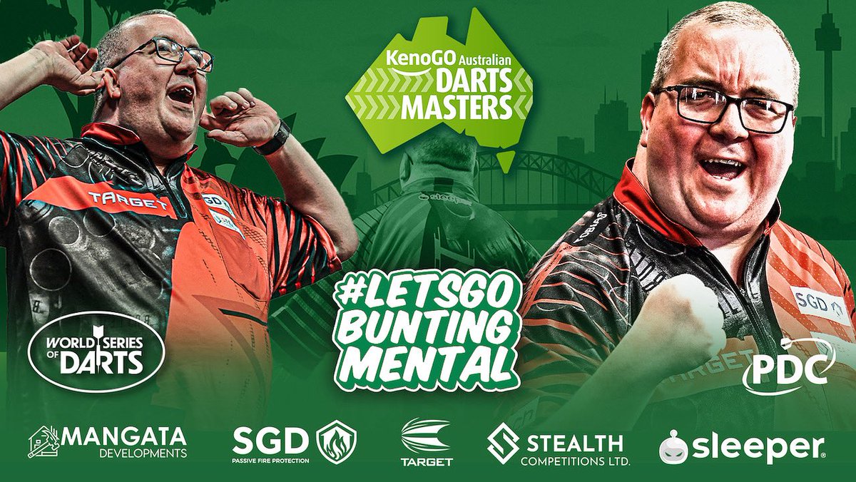 The draw for this weekend’s <a href="/KenoGO_au/">KenoGO</a> Australian Darts Masters has been completed and I play Brody Klinge at approx 8pm local time.
🇦🇺 #LetsGoBuntingMental

It’s been 10 years since my last World Series event in Australia and I can’t wait to play again in front of the incredible