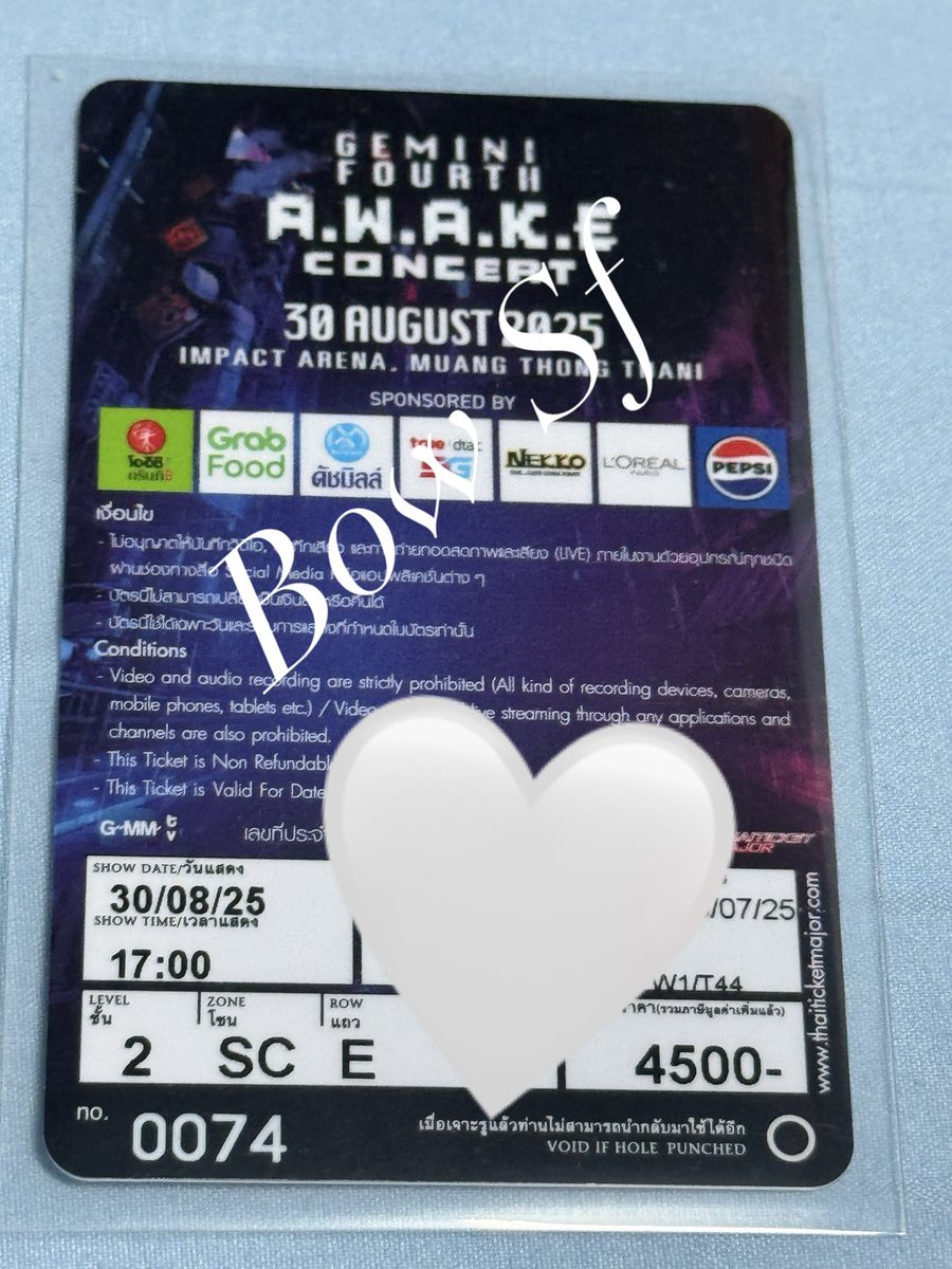Bow_Sf40's tweet photo. ปล่อยบัตร 
รอบวันที่ 30 /08
•  โซน SC แถว E
ปล่อยตามราคาบัตร4,500 
หากสนใจเดมได้เลยค่ะ
 ปล่อยเพราะมีเหตุที่ไปไม่ได้แล้วค่ะ 

 #GFAWAKEConcert https://t.co/TWq3h95UGr