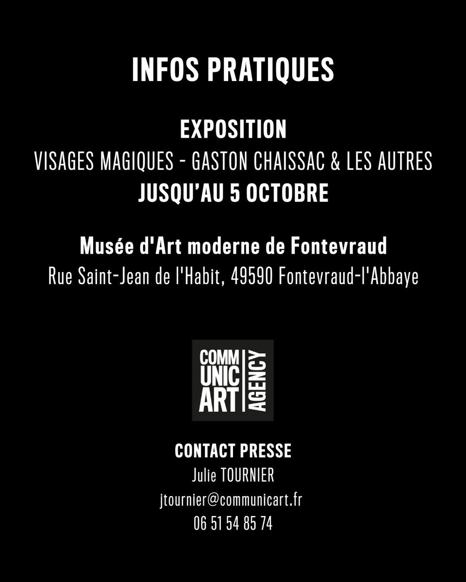 Communic'Art (@communicart) on Twitter photo Le Musée d'art moderne de <a href="/fontevraud/">Abbaye royale de Fontevraud</a> accueille jusqu'au 5 octobre l'exposition "Masques Magiques, Gaston Chaissac & les autres"
Un dialogue fascinant autour des œuvres de #Chaissac, #Picasso, #Dubuffet,… et des masques extra-occidentaux.
🎟️Infos sur fontevraud.fr Le Musée d'art moderne de <a href="/fontevraud/">Abbaye royale de Fontevraud</a> accueille jusqu'au 5 octobre l'exposition "Masques Magiques, Gaston Chaissac & les autres"
Un dialogue fascinant autour des œuvres de #Chaissac, #Picasso, #Dubuffet,… et des masques extra-occidentaux.
🎟️Infos sur fontevraud.fr