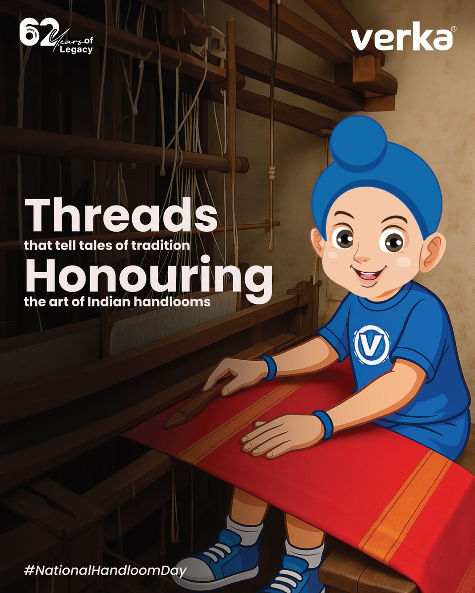 Verka_Coop's tweet photo. 🧵 Woven with care, wrapped in heritage.
Verka celebrates the threads that stitch together our culture and craft.
#NationalHandloomDay
#NationalHandloomDay #WovenInIndia #VerkaCelebratesTradition #CraftedWithLove #ThreadsOfIndia #verkalegacy https://t.co/gVxJqjbNHi