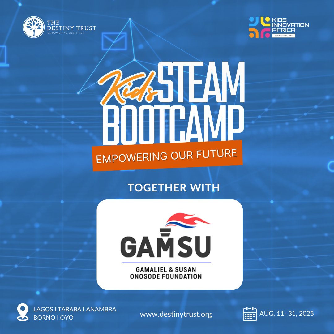The Destiny Trust (@thedestinytrust) on Twitter photo We’re proud to announce the Gamaliel & Susan Onosode Foundation <a href="/GamsuF/">Gamaliel & Susan Onosode Foundation</a> as a partner for the 2025 Kids STEAM Bootcamp! 🎉
Since 2018, our longstanding collaboration with GAMSUF has helped bring transformative learning experiences to children year after year. This year, with an We’re proud to announce the Gamaliel & Susan Onosode Foundation <a href="/GamsuF/">Gamaliel & Susan Onosode Foundation</a> as a partner for the 2025 Kids STEAM Bootcamp! 🎉
Since 2018, our longstanding collaboration with GAMSUF has helped bring transformative learning experiences to children year after year. This year, with an