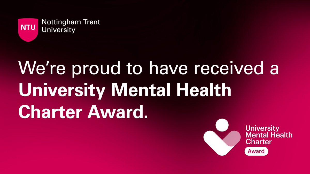 Nottingham Trent University (@nottmtrentuni) on Twitter photo Big news! 🎉 We're excited to announce that NTU has been awarded the University Mental Health Charter Award (UMHC) by <a href="/StudentMindsOrg/">Student Minds</a>, the UK’s leading student mental health charity. 👏 #ProudToBeNTU
Find out more: hub.studentminds.org.uk/university-men… Big news! 🎉 We're excited to announce that NTU has been awarded the University Mental Health Charter Award (UMHC) by <a href="/StudentMindsOrg/">Student Minds</a>, the UK’s leading student mental health charity. 👏 #ProudToBeNTU
Find out more: hub.studentminds.org.uk/university-men…