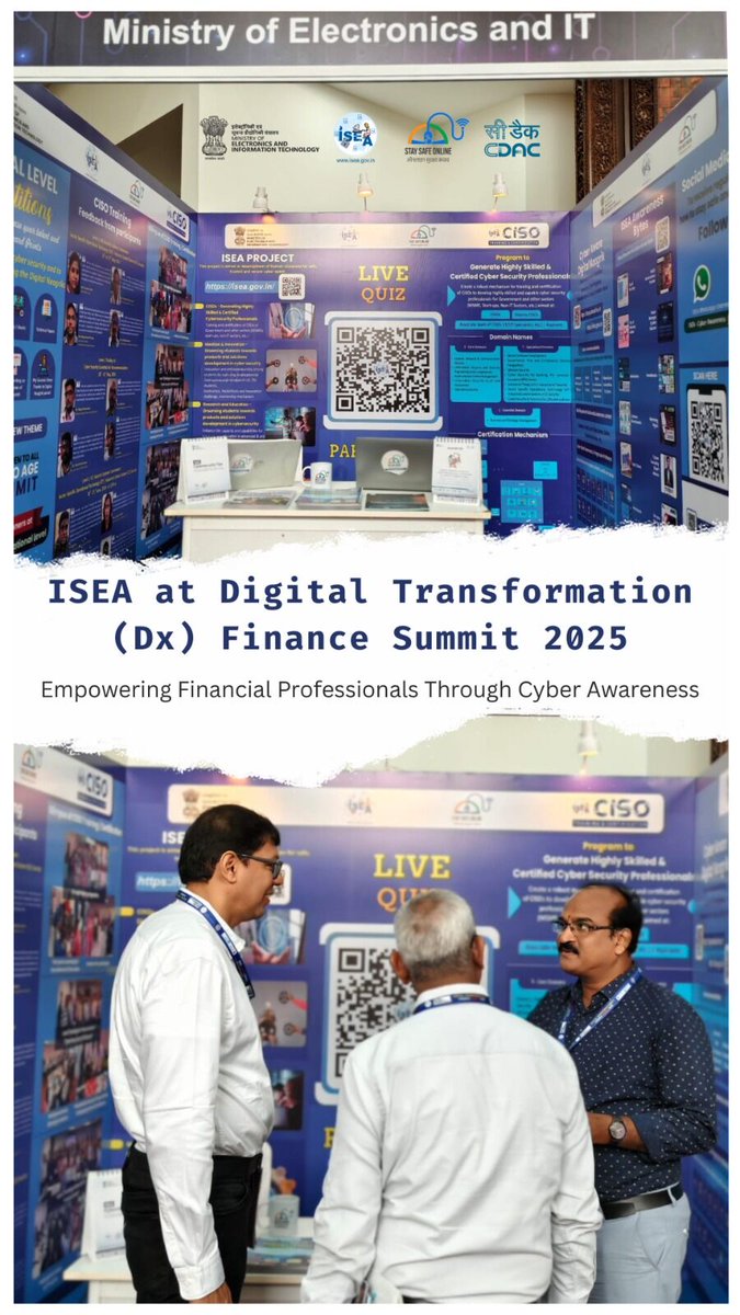 #Cybersecurity Empowering Finance Professionals

#ISEAIndia #CyberAwareness #DigitalSafety 

<a href="/GoI_MeitY/">Ministry of Electronics & IT</a> <a href="/_DigitalIndia/">Digital India</a> <a href="/mygovindia/">MyGovIndia</a> <a href="/SecretaryMEITY/">S Krishnan</a> <a href="/IndianCERT/">CERT-In</a> <a href="/NICMeity/">NIC</a> <a href="/abhish18/">abhishek singh</a> <a href="/AshwiniVaishnaw/">Ashwini Vaishnaw</a> <a href="/Cyberdost/">CyberDost I4C</a> <a href="/DrChasM/">Appala Satyanarayana Murty Chandrapati</a> <a href="/cdacindia/">C-DAC India</a> <a href="/NIELITIndia/">NIELIT</a> 
<a href="/GoI_STQC/">STQC Directorate</a> <a href="/ERNET_India/">ERNET India</a> <a href="/sanjaykrvyas/">sanjay kumar vyas</a>