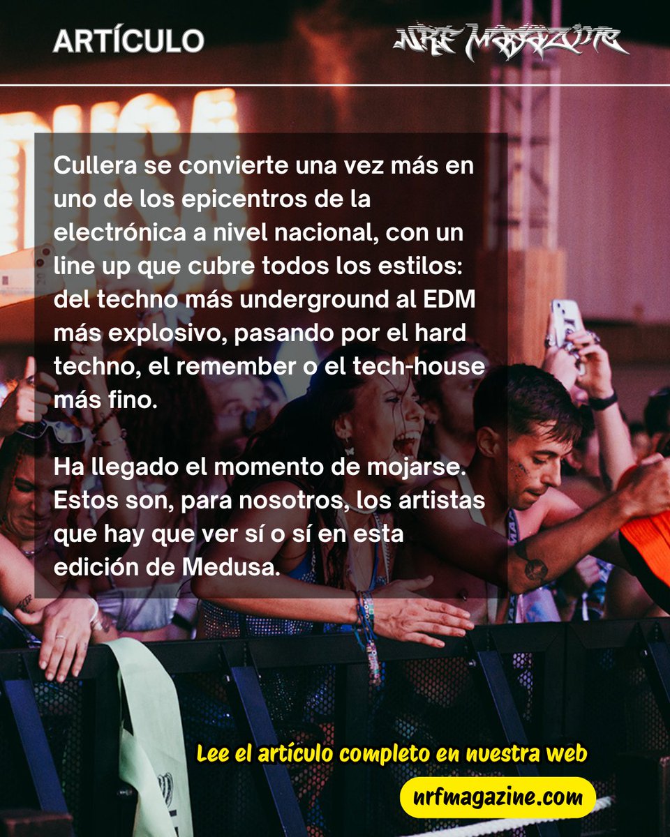 ✨  Con la pre-party ya en marcha y todo a punto en Cullera, mañana arranca oficialmente <a href="/MedusaFestival/">Medusa Festival</a> 2025. Y en <a href="/NRFmagazine/">NRF MAGAZINE</a> lo tenemos claro: si vas, hay artistas que no deberías perderte bajo ningún concepto.
 nrfmagazine.com/2025/08/07/imp…

#MedusaFestival2025