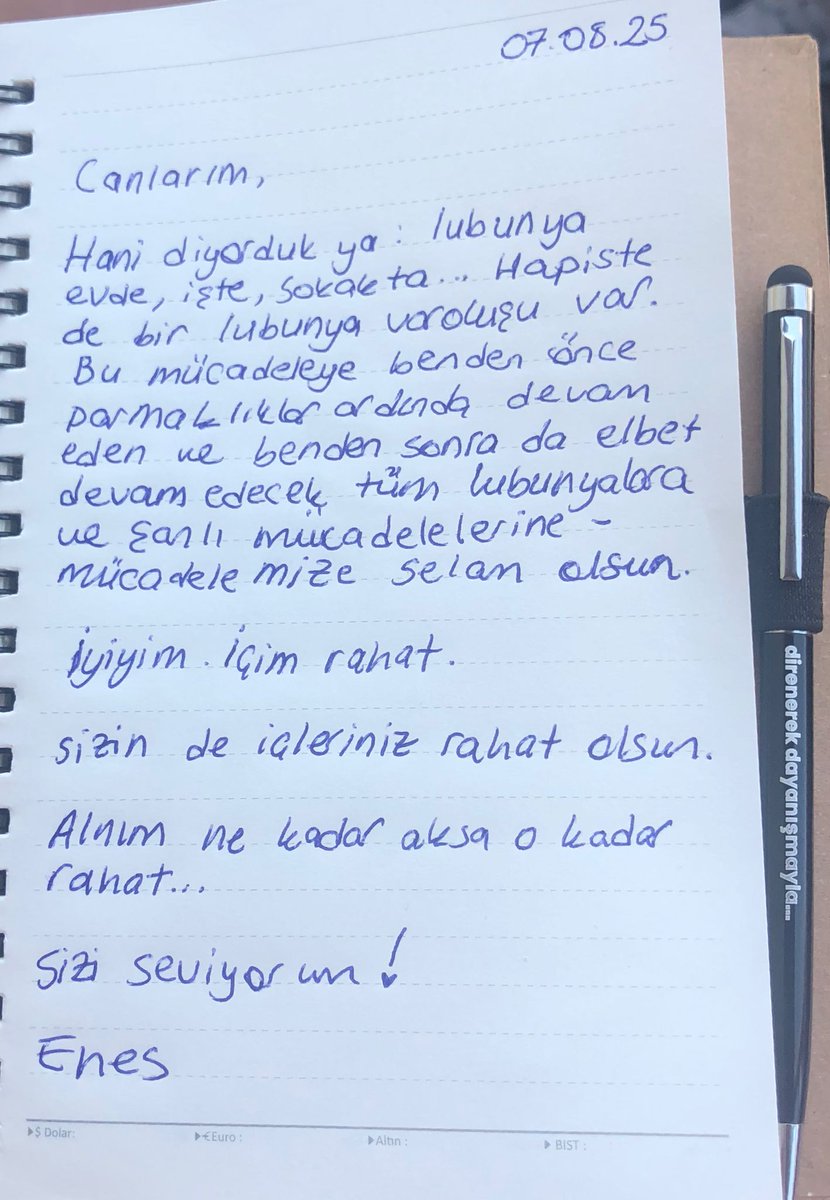 Enes'ten mesaj var! 

Enes Hocaoğulları, tutuklu bulunduğu Sincan Cezaevi'nden mesaj gönderdi.