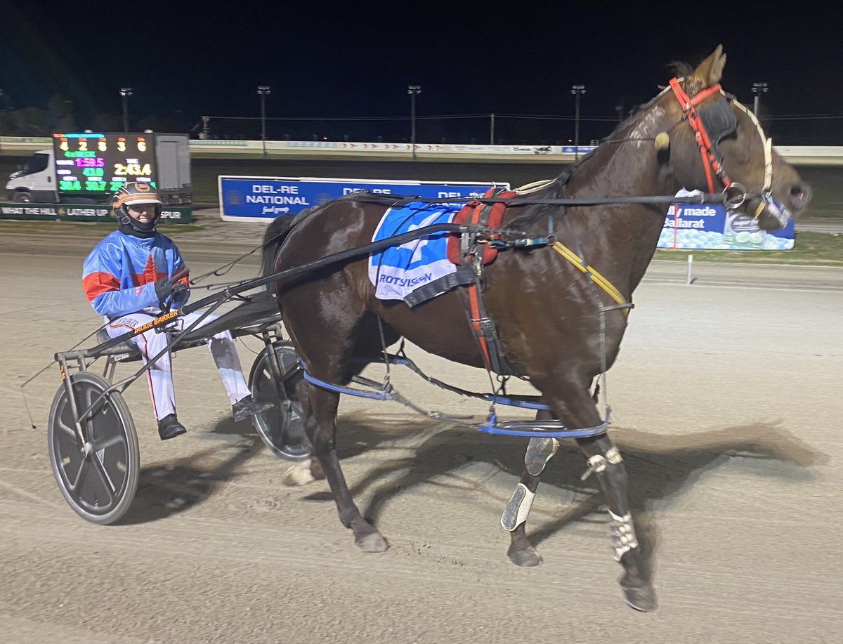 6yo mare LITTLEBLABBAMOUTH (Jackie Barker/David Barbetti) celebrates her 100th start with an 11th career win in NATURES CARGO PACE <a href="/Bdtc150/">Ballarat & District Trotting Club</a> Congratulations W, BE, CM Jenkins