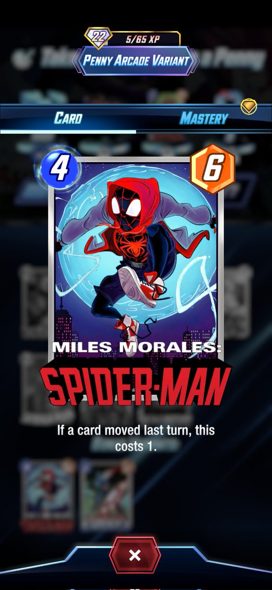 JuggernautG1's tweet image. Thanks @SuperTechGod for the #paxcode for #MarvelSnap.  Netted me this nice Miles variant as well as the 2000 credits from the album.
