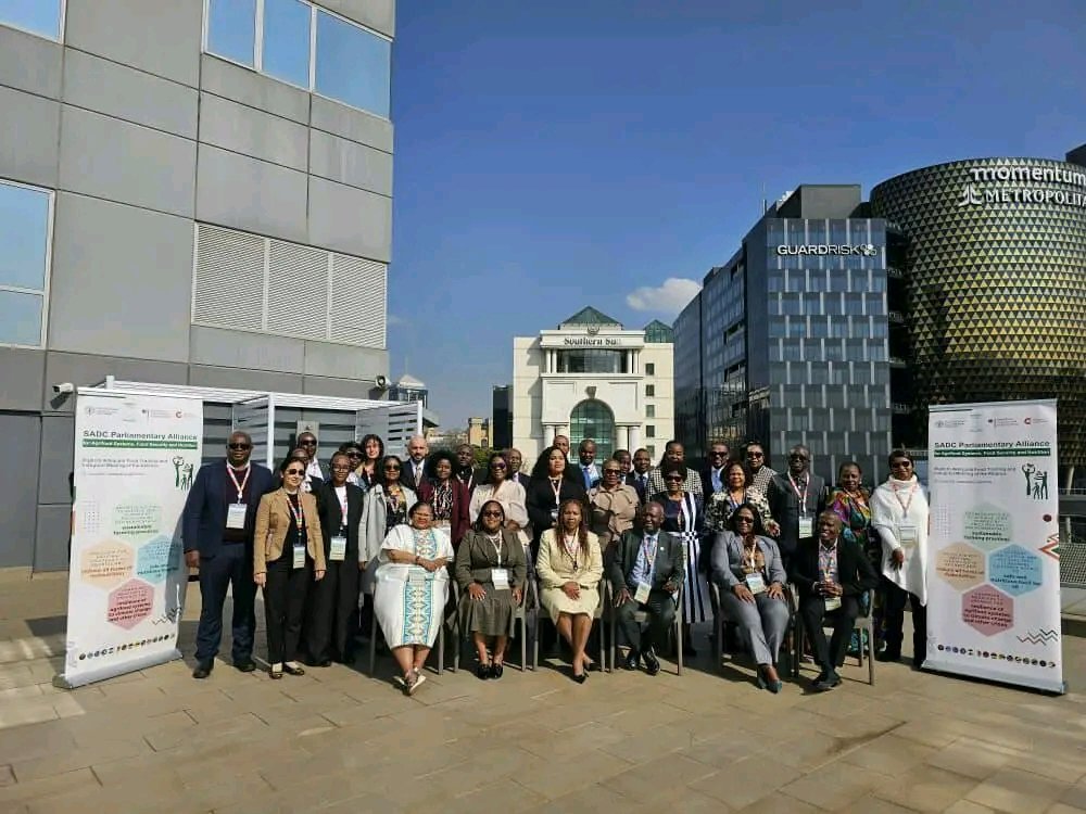 HonChushi's tweet photo. Good afternoon,  fellow citizens,

This week, I attended the meeting of SADC-FAO alliance in South Africa. This partnership is focused on ending hunger in Africa. In the photo, from right to left, are Hon. Mutinta Mazoka, myself, Hon. Veronica Mente (EFF MP) https://t.co/zIqndBuzI4