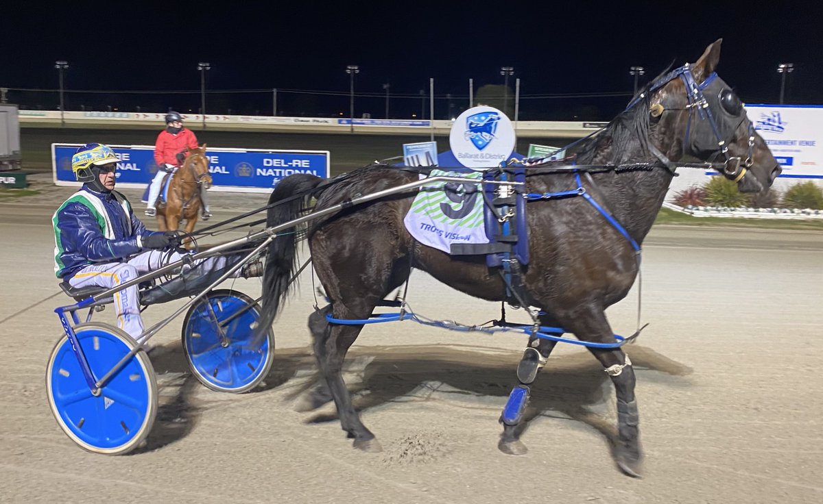FEELINGOODFREDDIE (Neil McCallum/Owen Martin) salutes in the FERNDALE FOODS PACE <a href="/Bdtc150/">Ballarat & District Trotting Club</a> Congratulations Ben Martin