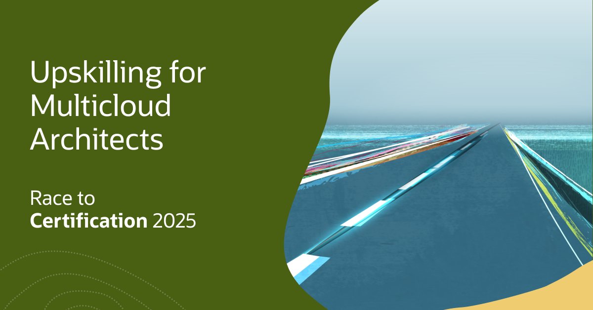 Oracle_Edu's tweet image. Join the Race to Certification for FREE learning and certifications until Oct. 31. Build the skills to architect #multicloud solutions and get #OracleCertified as an OCI Multicloud Architect Professional. social.ora.cl/6018fgyer Lead your organization&apos;s multicloud journey across…