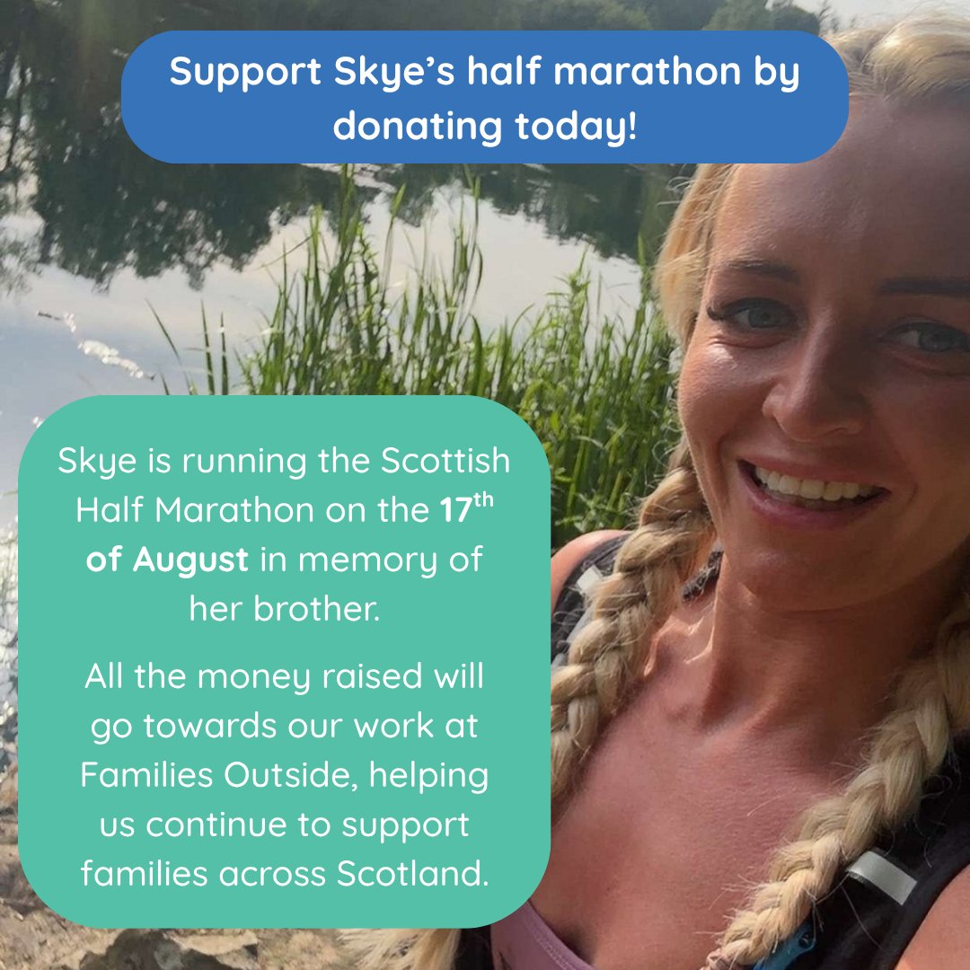 On the 17th of August, Skye runs a half marathon in memory of her brother Chris 💜

Every mile supports Families Outside &amp; the families we help.

👉 Read Skye's story and support her run here: totalgiving.co.uk/mypage/skyesha…