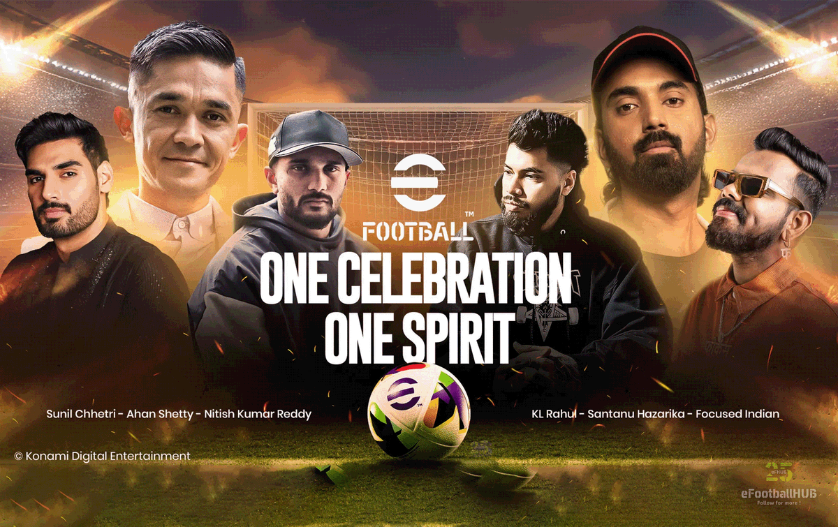 eFHUBx's tweet photo. 🇮🇳 KONAMI announces eFootball™ India Campaign :

𝐎𝐍𝐄 𝐂𝐄𝐋𝐄𝐁𝐑𝐀𝐓𝐈𝐎𝐍
𝐎𝐍𝐄 𝐒𝐏𝐈𝐑𝐈𝐓

A new campaign featuring two tournaments, The Independence Day Cup and The Diwali Cup, will bring together celebrities like KL Rahul, Sunil Chhetri, Focused Indian, Nitish Kumar Reddy, and Ahan Shetty to engage with fans. Additionally, KONAMI has teamed up with artist Santanu Hazarika for a special Independence Day (15/08/2025) surprise for eFootball™ fans.

Junichi Taya (eFootball™ General Producer) : “India continues to be one of the most exciting gaming communities for  us globally, and this campaign is our way of celebrating and voicing  that energy — through festivals, football, and fandom. Our commitment to  our Indian community is paramount to us. Through a host of  partnerships, we are leveraging some of the biggest names in Indian  sport and culture with activations aimed at celebrating “INDIA’’. As the  industry continues to grow in India, we are seeking to lead the way  forward through eFootball™.”

#eFootball | #eFootball2026