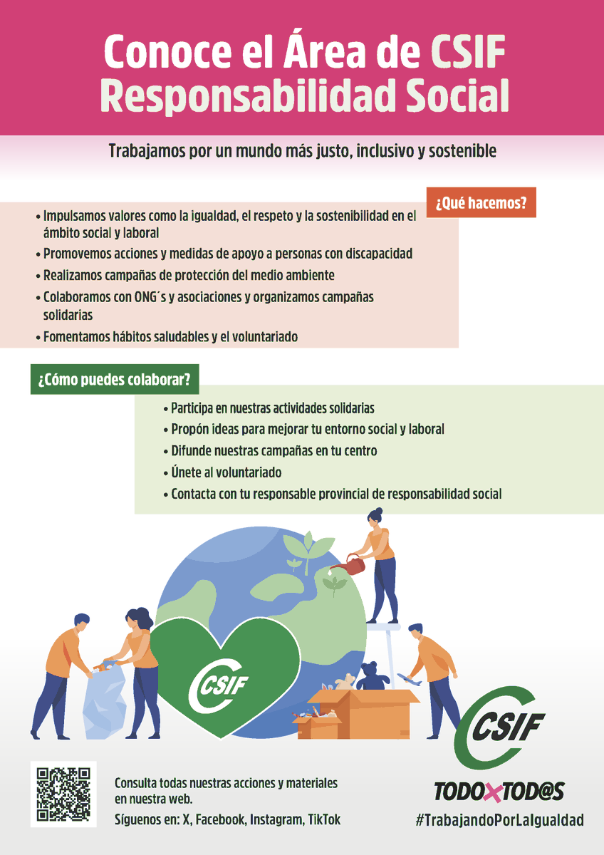 CSIF Informa: Conoce el área de Responsabilidad Social. ♻️Trabajamos por un mundo mas justo, inclusivo y sostenible. Conoce todas nuestras acciones en nuestra web:
csif.es/es/noticia/por…