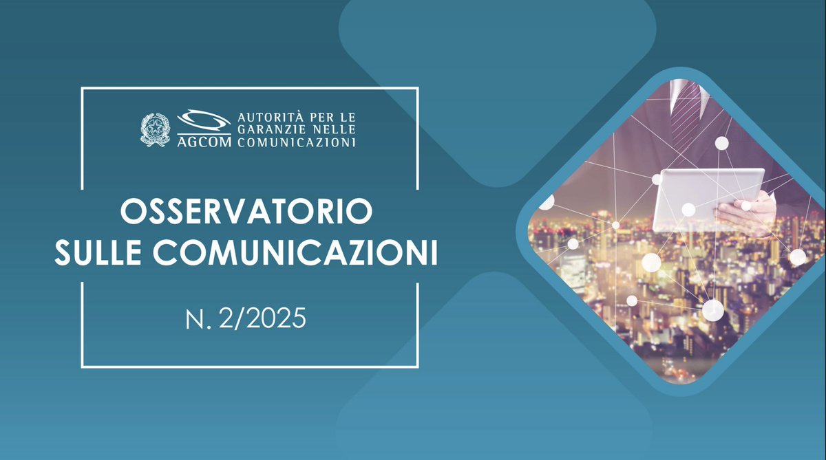 AGCOMunica's tweet photo. È online l’Osservatorio sulle Comunicazioni n. 2/2025
Per consultare il comunicato stampa,  il rapporto completo e gli open data vai su: https://t.co/IXecHke7Rn https://t.co/MqL8TSQ4OV
