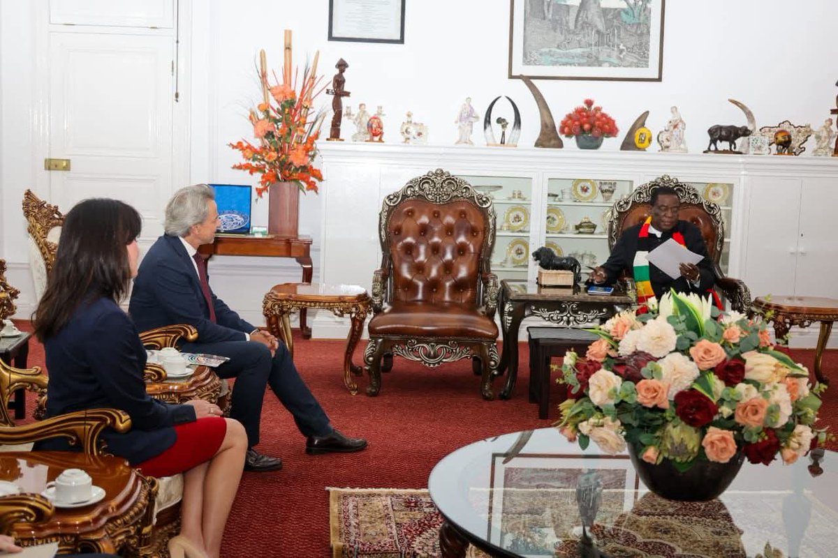 Patsime_Zw (@patsime_zw) on Twitter photo Outgoing European Union Ambassador to Zimbabwe, Mr Jobst von Kirchmann, has paid a farewell courtesy call on President <a href="/edmnangagwa/">President of Zimbabwe</a> at State House. Outgoing European Union Ambassador to Zimbabwe, Mr Jobst von Kirchmann, has paid a farewell courtesy call on President <a href="/edmnangagwa/">President of Zimbabwe</a> at State House.