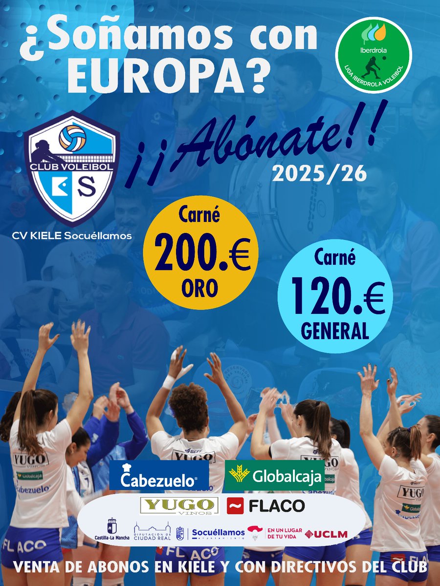 🔥 ¿SOÑAMOS CON EUROPA? 🔥
¡Este 2025/26 vamos con TODO! 💪🏐

Y, ¡TE NECESITA A TI!

🎟️ Abónate ya y forma parte del sueño europeo:
✨ Carné ORO: 200€
💙 Carné GENERAL: 120€

📍Consigue tu abono en Kiele o con los directivos del club

#VamosKiele