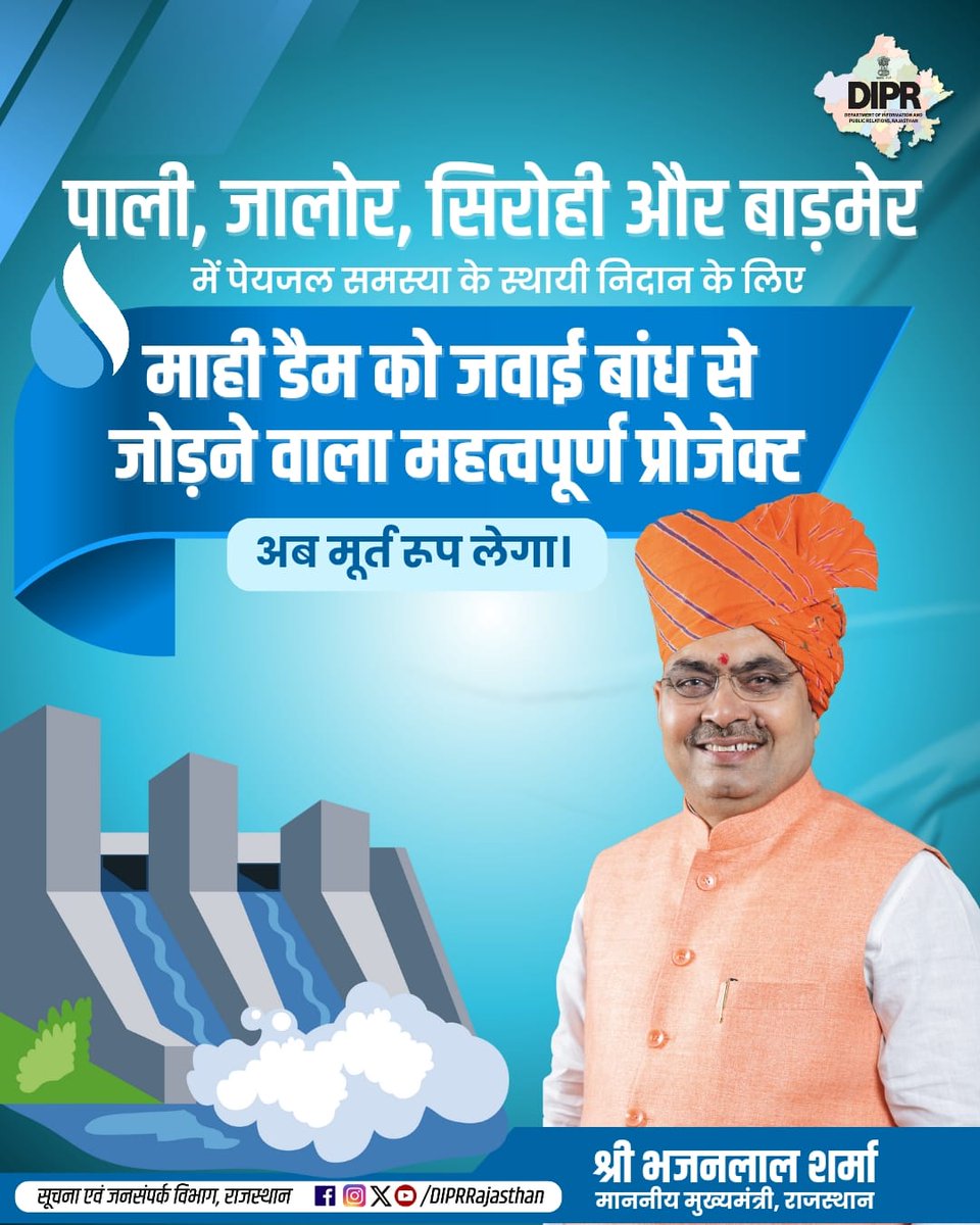 सूचना एवं जनसम्पर्क विभाग, राजस्थान सरकार (@diprrajasthan) on Twitter photo माही डैम को जवाई बांध से जोड़ने वाला महत्वपूर्ण प्रोजेक्ट अब मूर्त रूप लेगा
<a href="/BhajanlalBjp/">Bhajanlal Sharma</a> <a href="/KumariDiya/">Diya Kumari</a> <a href="/DrPremBairwa/">Dr Prem Chand Bairwa</a>
<a href="/RajCMO/">CMO Rajasthan</a> <a href="/RajGovOfficial/">Government of Rajasthan</a>
#DIPRRajasthan #Rajasthan #rajasthannews
#आपणो_अग्रणी_राजस्थान माही डैम को जवाई बांध से जोड़ने वाला महत्वपूर्ण प्रोजेक्ट अब मूर्त रूप लेगा
<a href="/BhajanlalBjp/">Bhajanlal Sharma</a> <a href="/KumariDiya/">Diya Kumari</a> <a href="/DrPremBairwa/">Dr Prem Chand Bairwa</a>
<a href="/RajCMO/">CMO Rajasthan</a> <a href="/RajGovOfficial/">Government of Rajasthan</a>
#DIPRRajasthan #Rajasthan #rajasthannews
#आपणो_अग्रणी_राजस्थान