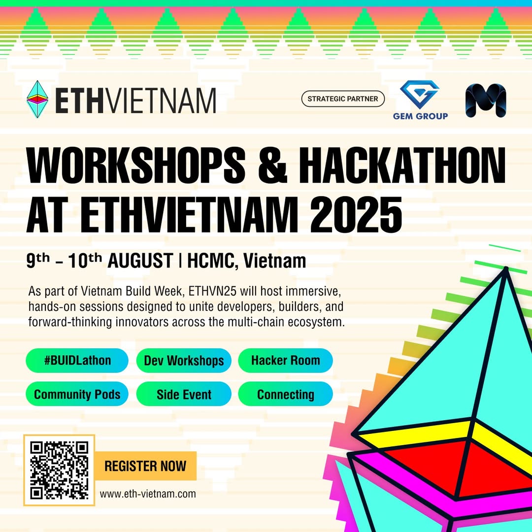 Followin Vietnam (@followinvietnam) on Twitter photo 🛠️ Workshops & Hackathon tại <a href="/ethvietnam/">Ethereum Vietnam</a> 2025
📍 Dinh Độc Lập, TP.HCM
📅 Ngày 9–10 tháng 8
Là một phần của #VietnamBuildWeek, ETHVietnam 2025 sẽ quy tụ các developer, builder và nhà đổi mới từ hệ sinh thái đa chuỗi cho 2 ngày học hỏi, xây dựng và kết nối 🛠️ Workshops & Hackathon tại <a href="/ethvietnam/">Ethereum Vietnam</a> 2025
📍 Dinh Độc Lập, TP.HCM
📅 Ngày 9–10 tháng 8
Là một phần của #VietnamBuildWeek, ETHVietnam 2025 sẽ quy tụ các developer, builder và nhà đổi mới từ hệ sinh thái đa chuỗi cho 2 ngày học hỏi, xây dựng và kết nối