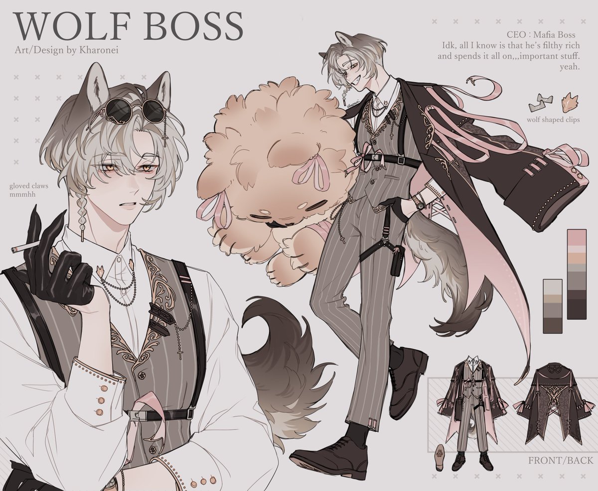 Greetings. 
I am Caelan, wolf mafia boss and CEO of the absolutely normal company. 

oshi marks: 🗡️🍷💵
design: <a href="/kharonei/">Kharo/Kharon(?)</a> 

yt: youtube.com/@CaelanKyrell 
twitch: twitch.tv/caelankyrell

art: #Caegraphy
NSFW: #Caelust