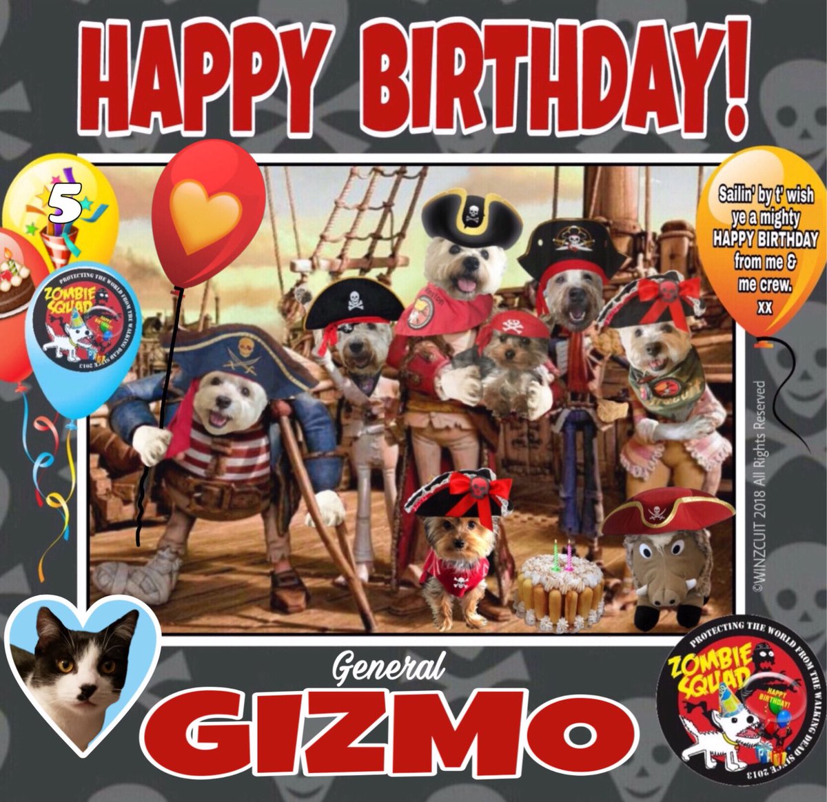 ZombieSquadHQ💖💚🧡💚🩵© (@zombiesquadhq) on Twitter photo 🎂Wishing a very 🎁HAPPY 5th BIRTHDAY🎉 to our pawtastic pal, GENERAL GIZMO from Leada Lord Billy & all of your ZombieSquad pals.🎈 We hope your special day is full of tasty treats, head rubs & cayke, dear pal. RaaAAA!!
❤️💛🎂🎁🎈🎉❤️💛
<a href="/RhondaHendee/">Gizmo 🇺🇸 Rhonda #ZSHQ</a> <a href="/ZSBirthday/">ZS Birthday🎂🎁🎉</a> #ZSHQ 🎂Wishing a very 🎁HAPPY 5th BIRTHDAY🎉 to our pawtastic pal, GENERAL GIZMO from Leada Lord Billy & all of your ZombieSquad pals.🎈 We hope your special day is full of tasty treats, head rubs & cayke, dear pal. RaaAAA!!
❤️💛🎂🎁🎈🎉❤️💛
<a href="/RhondaHendee/">Gizmo 🇺🇸 Rhonda #ZSHQ</a> <a href="/ZSBirthday/">ZS Birthday🎂🎁🎉</a> #ZSHQ