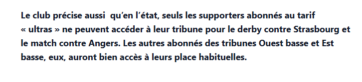 A_N_Supporters's tweet image. Et ça aussi, c'est totalement illégal @FCMetz. Ca s'appelle de la discrimination.
La sanction de la commission de discipline ferme un espace précisément délimité dans le stade. Elle ne vise pas des personnes à raison de la jouissance de leur liberté d'association.