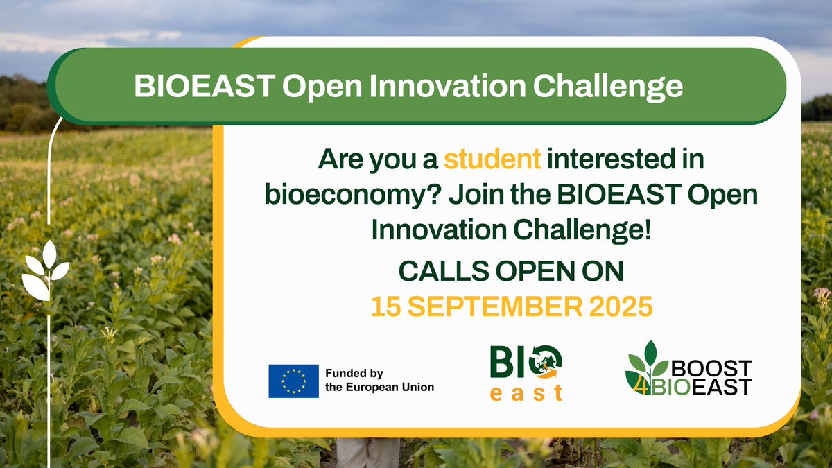 BIOEAST & BOOST4BIOEAST (@bioeastsup) on Twitter photo ๐Join the ๐๐๐๐๐๐๐ ๐๐ฉ๐๐ง ๐๐ง๐ง๐จ๐ฏ๐๐ญ๐ข๐จ๐ง ๐๐ก๐๐ฅ๐ฅ๐๐ง๐ ๐ and bring your ideas to life! Work on 8 real challenges and showcase your creativity to experts and industry.
Be the voice of change in bioeconomy!
๐๐๐ฅ๐ฅ ๐จ๐ฉ๐๐ง๐ฌ ๐จ๐ง ๐๐ ๐๐๐ฉ๐ญ๐๐ฆ๐๐๐ซ '๐๐! ๐Join the ๐๐๐๐๐๐๐ ๐๐ฉ๐๐ง ๐๐ง๐ง๐จ๐ฏ๐๐ญ๐ข๐จ๐ง ๐๐ก๐๐ฅ๐ฅ๐๐ง๐ ๐ and bring your ideas to life! Work on 8 real challenges and showcase your creativity to experts and industry.
Be the voice of change in bioeconomy!
๐๐๐ฅ๐ฅ ๐จ๐ฉ๐๐ง๐ฌ ๐จ๐ง ๐๐ ๐๐๐ฉ๐ญ๐๐ฆ๐๐๐ซ '๐๐!