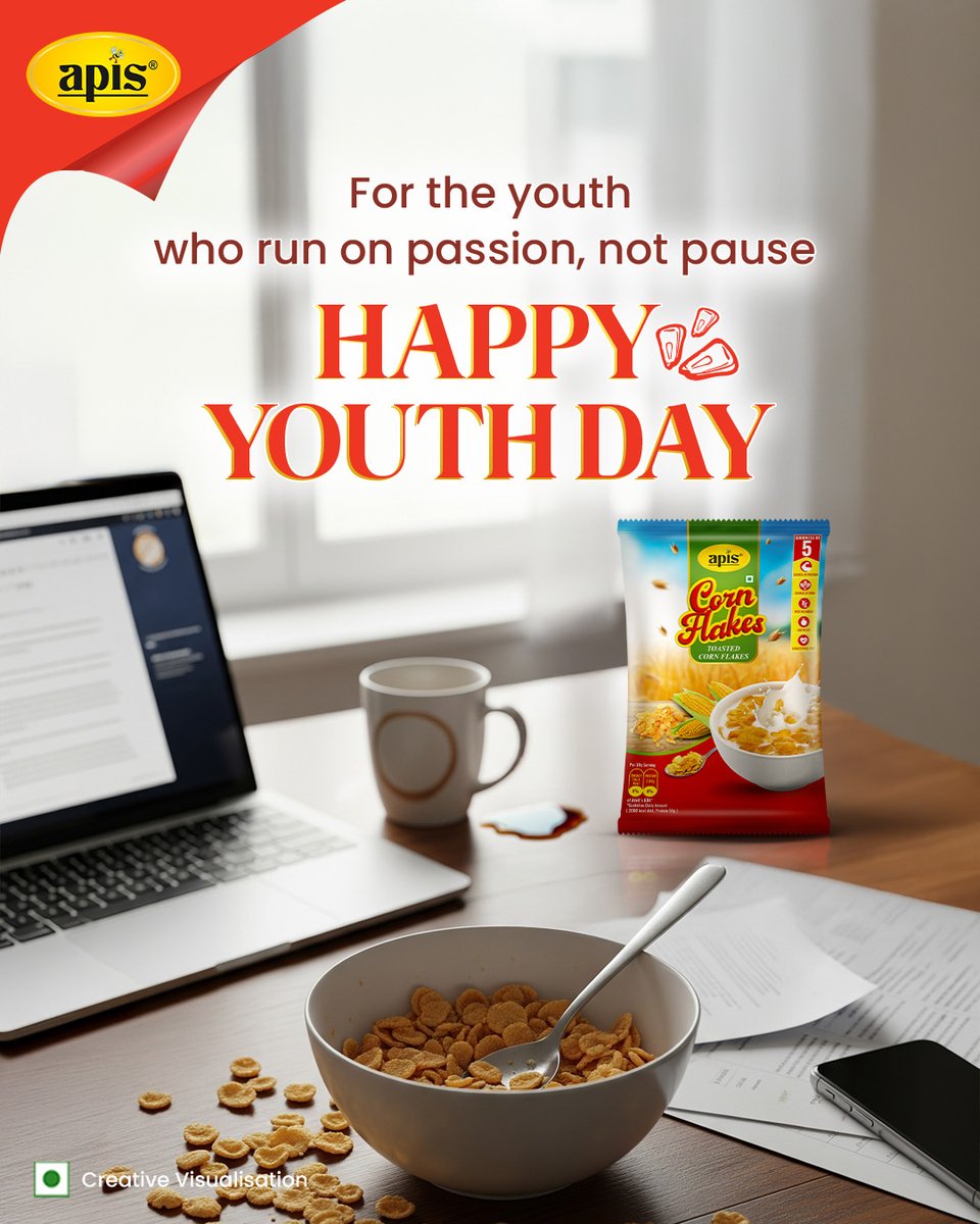 Crunch through the chaos!
Whether it’s early meetings or late-night emails, Apis Corn Flakes keeps your hustle going one crunchy bite at a time.

Happy Youth Day!

#apisindia #ApisCornFlakes #happyyouthday #CrunchWithConfidence #MorningFuel #WorkModeOn #breakfastrange
