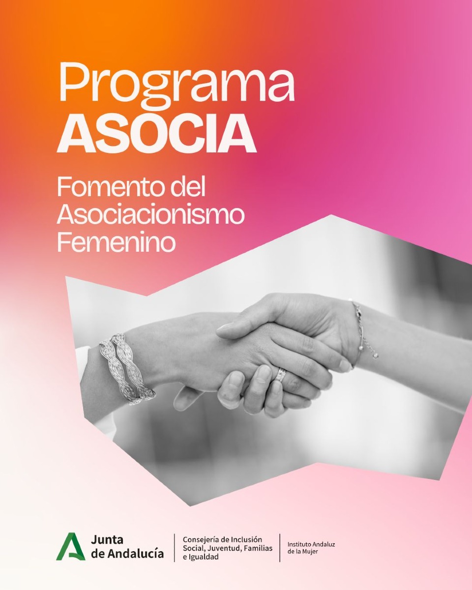 El programa ASOCIA del IAM está dirigido a asociaciones de mujeres andaluzas que trabajan por la igualdad.

📌Ofrece apoyo técnico, formación y coordinación entre entidades.
🤝Porque tejer redes también es construir igualdad.

Consulta cómo formar parte: lajunta.es/5tjdk