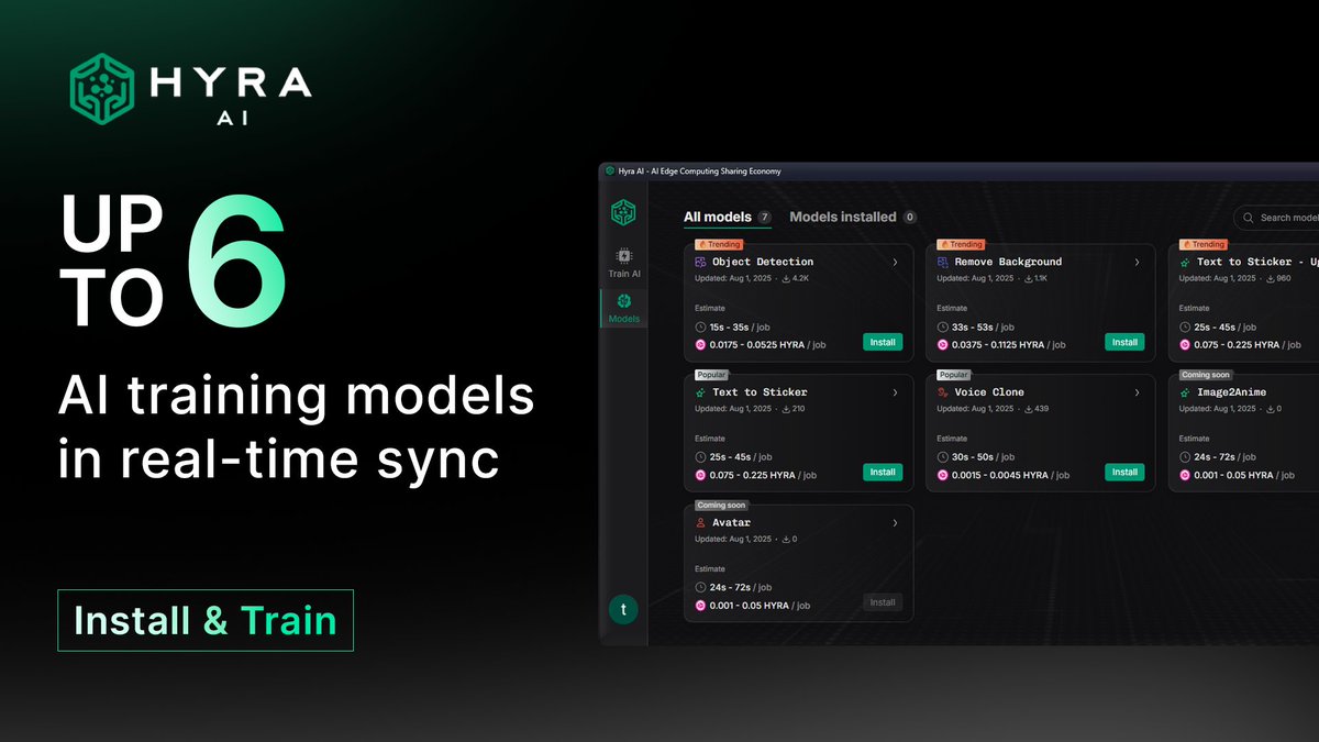 🔥 Eager for more AI Training models at the same time?

Download the Hyra AI Desktop App &amp; unlock parallel training power 👉 cdn-r2.hyra.network/hyra-desktop/p…

More devices 💻 = More rewards. Try now!