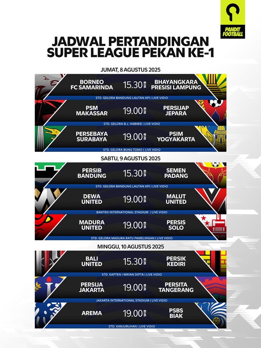 BRI Super League is back! 

Kompetisi paling seru di dunia akhirnya kembali digelar. Kapan tim favoritmu akan bertanding? ⬇️
