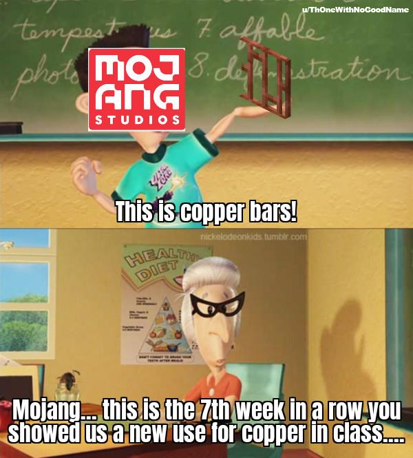 minefortcom's tweet photo. The only thing I'm excited about is copper golems https://t.co/0R872Umy34