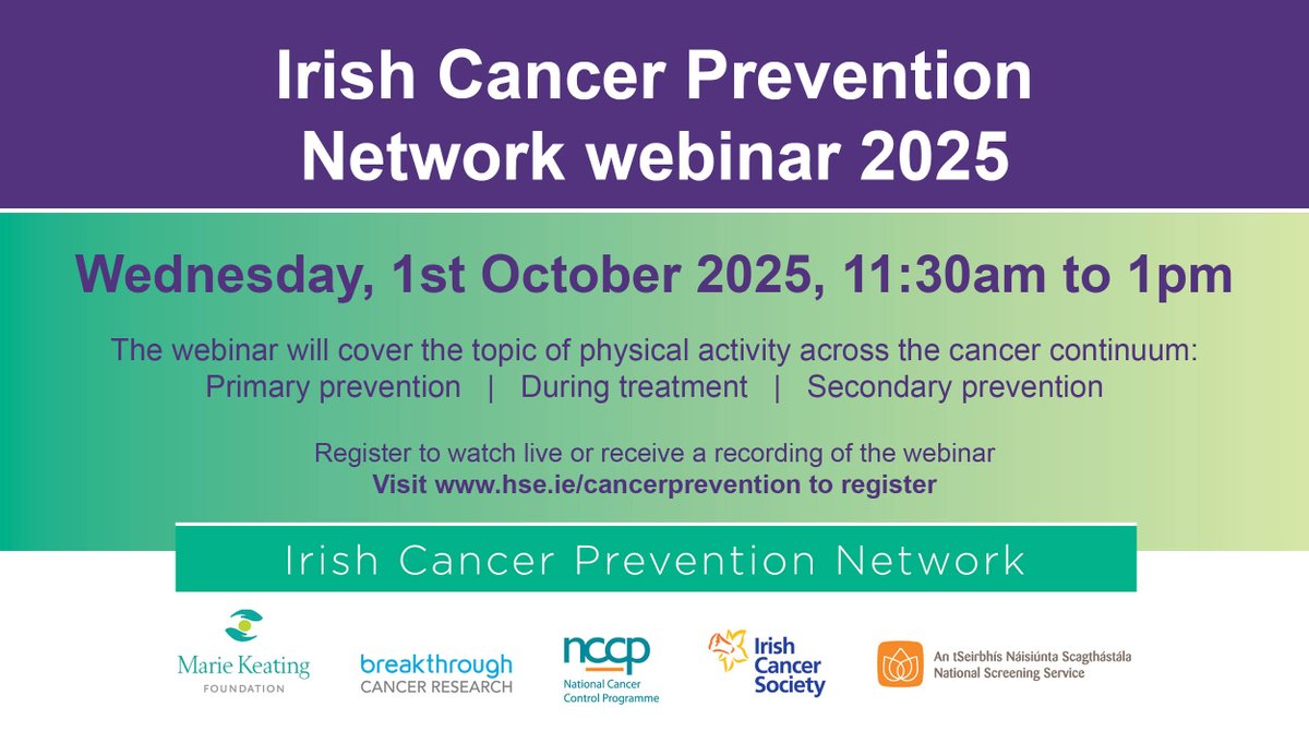 The ICPN are hosting their annual event for health &amp; social care professionals covering ‘Physical activity across the cancer continuum’ - primary, during &amp; secondary prevention.  The webinar takes place on Wed, 1st October 2025, 11:30am to 1pm. Register at zoom.us/webinar/regist…