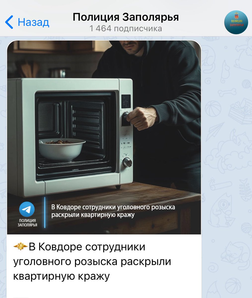 Судя по отчету МВД по Мурманской области злоумышленник незаконно разогревал еду и похитил дверцу от микроволновки.