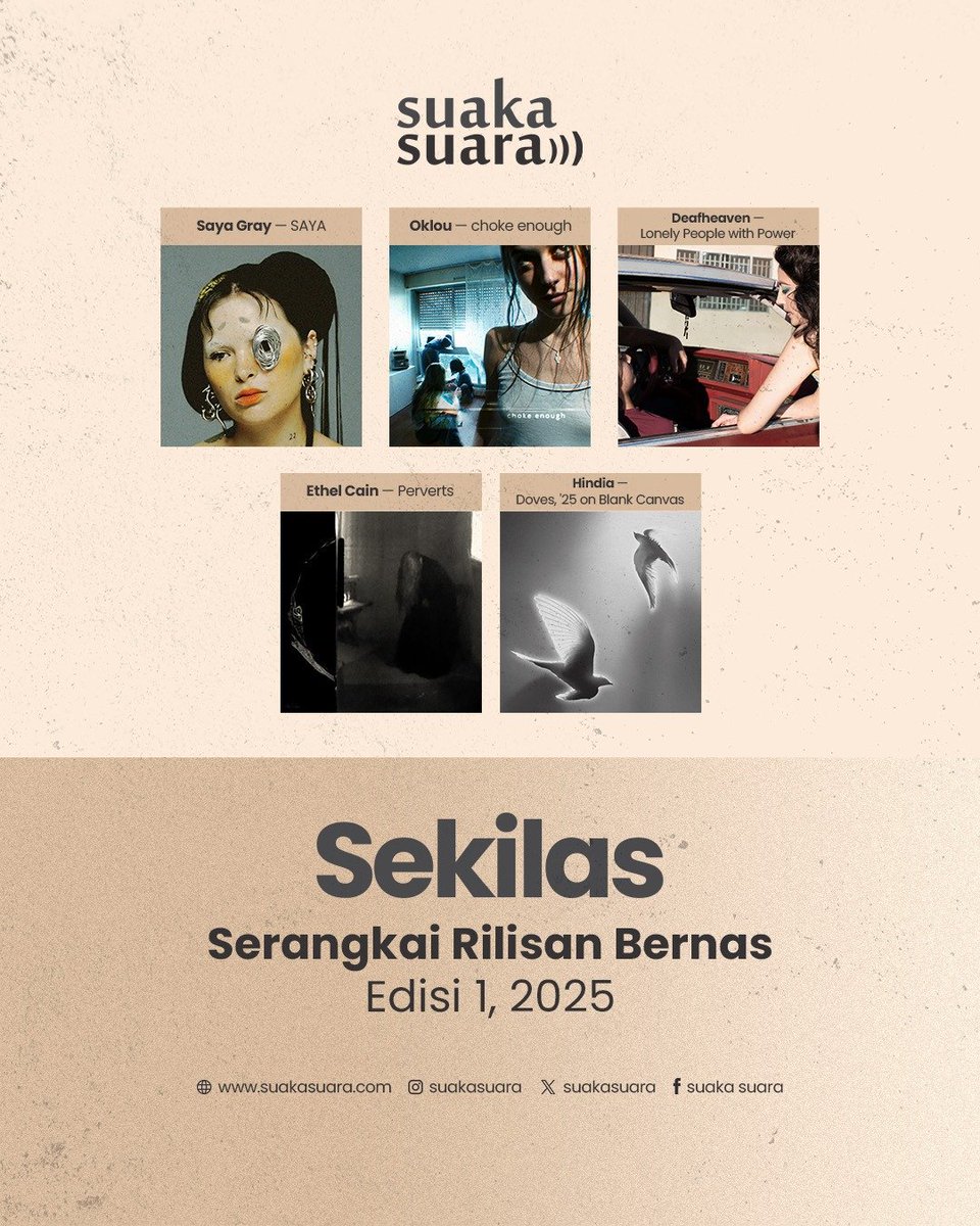 Rubrik rekomendasi album, album mini, EP, atau apapun yang mau kalian kelompokkan sebagai rilisan adalah cagar budaya berikutnya yang keluar dari rangkaian tahap renovasi guna menyajikan artikel yang lebih padat dan singkat. 

suakasuara.com/2025/08/sekila…