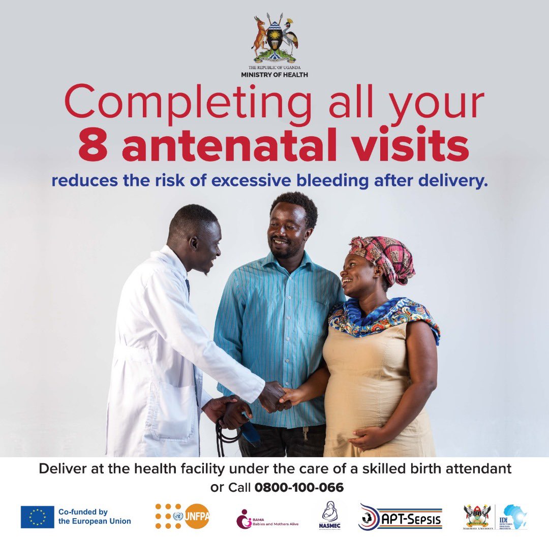 Mwebaze Joseph Abubanks (@mabubanks) on Twitter photo Why are 8 antenatal visits important?
Because every visit is a chance to protect both mother and baby.
🩺 Detect risks early
💉 Get essential vaccines
🧠 Receive health education
❤️ Track baby’s growth
Don’t skip .Every visit counts.
#TogetherAgainstPPH25 <a href="/EUinUG/">EU in Uganda</a> Why are 8 antenatal visits important?
Because every visit is a chance to protect both mother and baby.
🩺 Detect risks early
💉 Get essential vaccines
🧠 Receive health education
❤️ Track baby’s growth
Don’t skip .Every visit counts.
#TogetherAgainstPPH25 <a href="/EUinUG/">EU in Uganda</a>