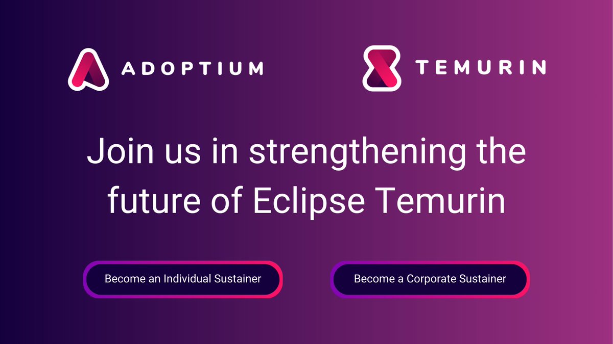 Eclipse Foundation (@eclipsefdn) on Twitter photo Invest in the future of open source Java with #EclipseTemurin! By joining the Eclipse Temurin Sustainer Program you help:
✅ Accelerate faster releases
✅ Strengthen security
✅ Ensure long-term stability for Java runtimes
✅ Fuel innovation
hubs.la/Q03zg5w40
<a href="/adoptium/">Eclipse Adoptium</a> Invest in the future of open source Java with #EclipseTemurin! By joining the Eclipse Temurin Sustainer Program you help:
✅ Accelerate faster releases
✅ Strengthen security
✅ Ensure long-term stability for Java runtimes
✅ Fuel innovation
hubs.la/Q03zg5w40
<a href="/adoptium/">Eclipse Adoptium</a>