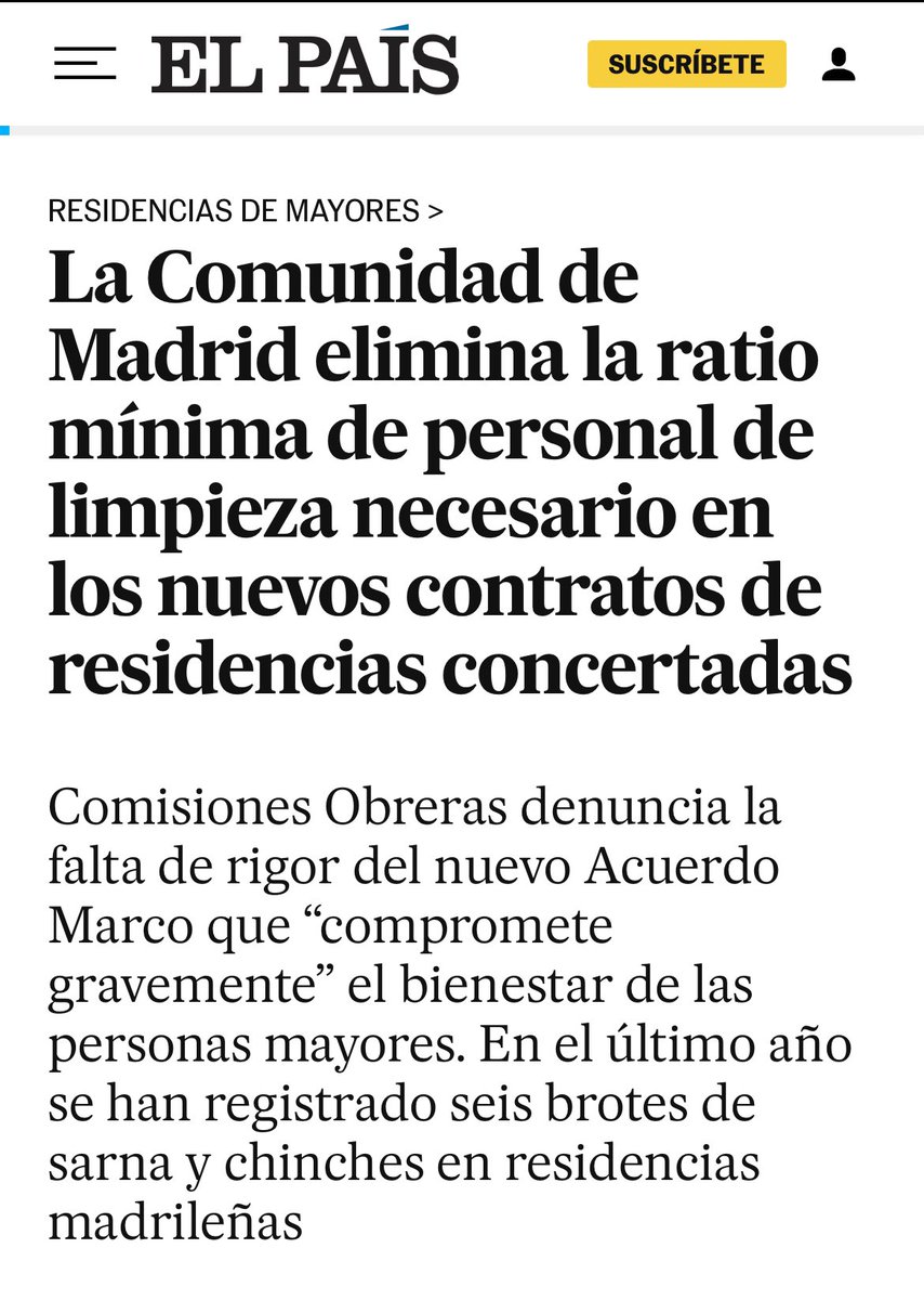 Los beneficios de las empresas por delante de los mínimos estándares de calidad y bienestar.

Ayuso es la responsable última de cada plaga de sarna o chinches que sufran las personas mayores en las residencias de la Comunidad de Madrid.