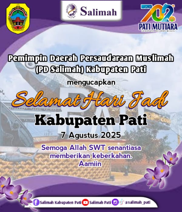 Selamat Hari Jadi Kabupaten Pati Ke 702
Semoga menjadi kota dengan masyarakat yang Madani...
#salimah
#salimah_kabupaten_pati
#salimahpati
