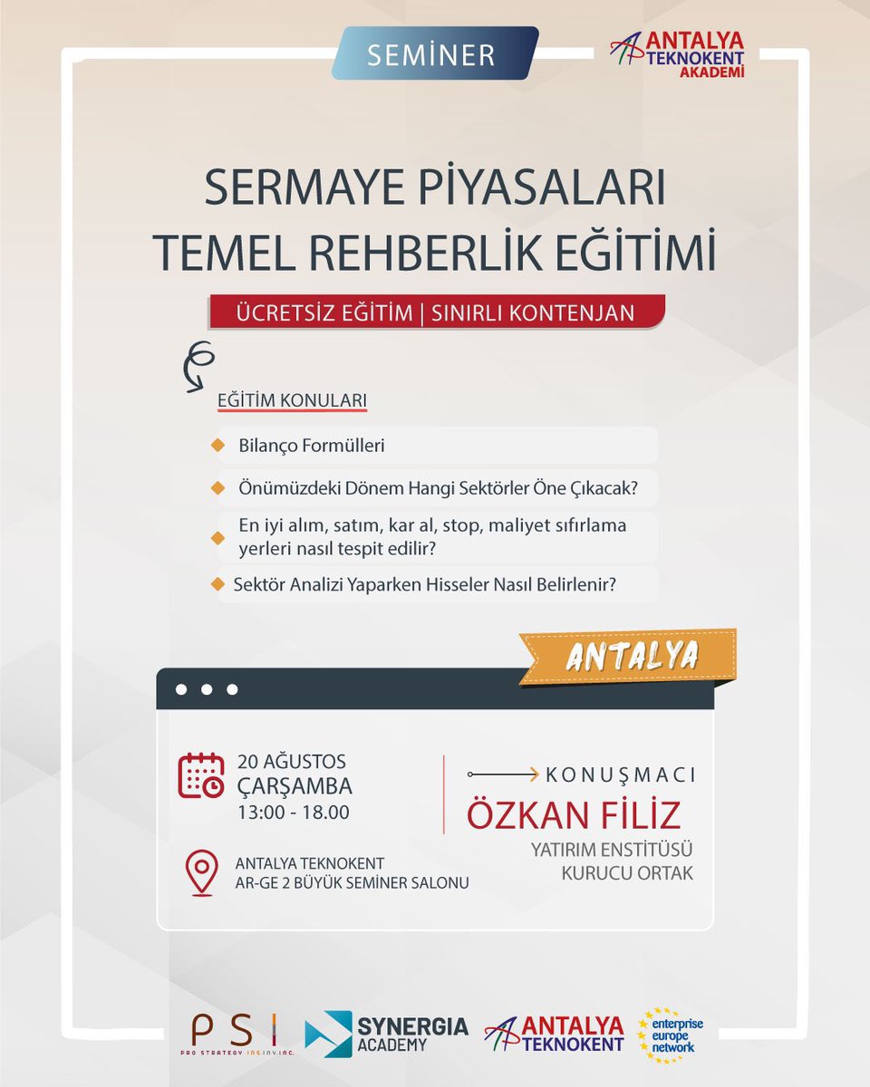 Özkan Filiz (@zknflz) on Twitter photo #Antalya ☀️
Antalya Teknokent ( <a href="/Ateknokent/">Antalya Teknokent</a> ) iş birliğiyle,
✔ Ücretsiz katılım
✔ Sınırlı kontenjan
🔗 Başvuru: course.synergia.com.tr #Antalya ☀️
Antalya Teknokent ( <a href="/Ateknokent/">Antalya Teknokent</a> ) iş birliğiyle,
✔ Ücretsiz katılım
✔ Sınırlı kontenjan
🔗 Başvuru: course.synergia.com.tr