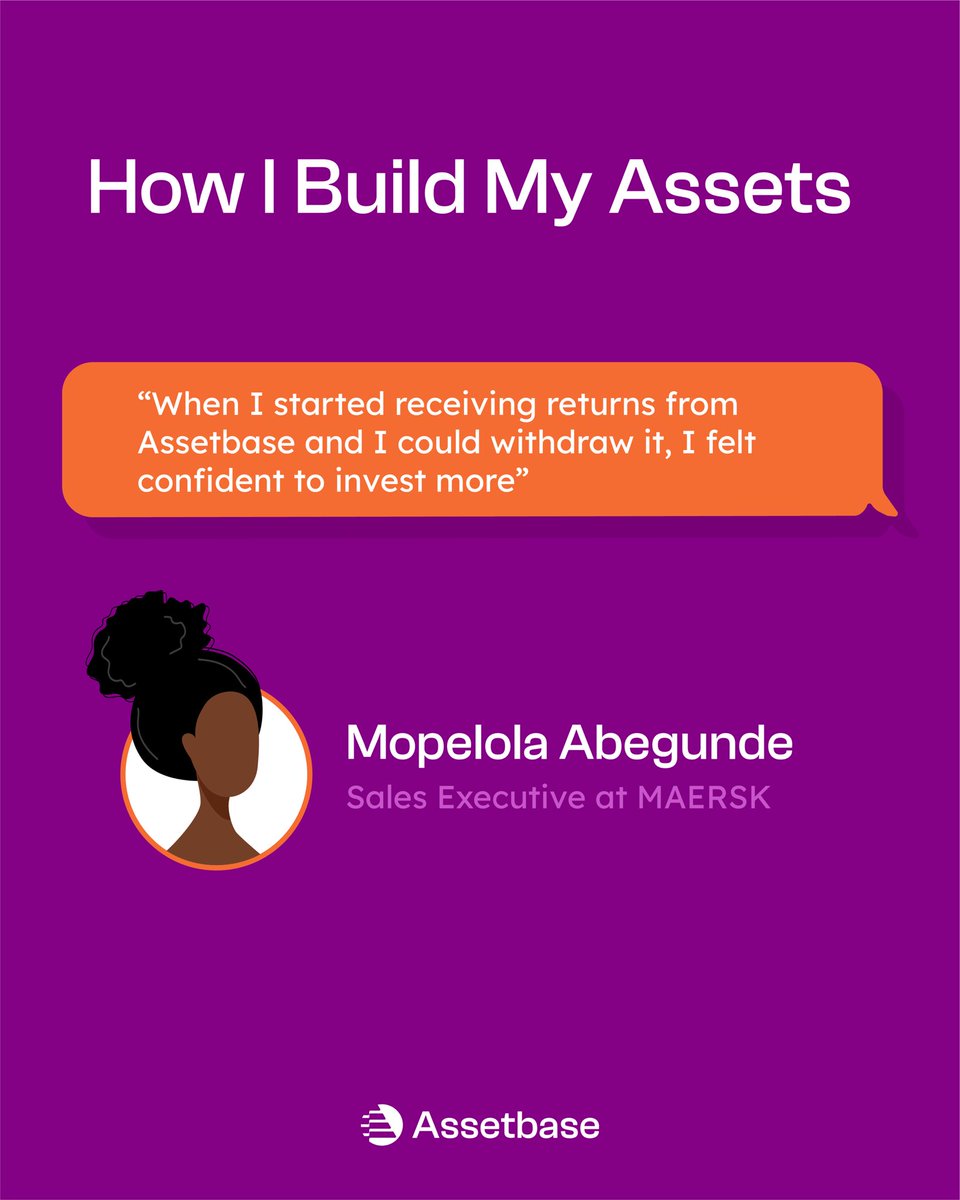 We had a quick chat with Mopelola Abegunde, a Sales Executive at Maersk, about her investment journey.

She began by putting her money into farming , but the stress of managing it pushed her to explore other options. 

When she got her first return from Assetbase’s digital